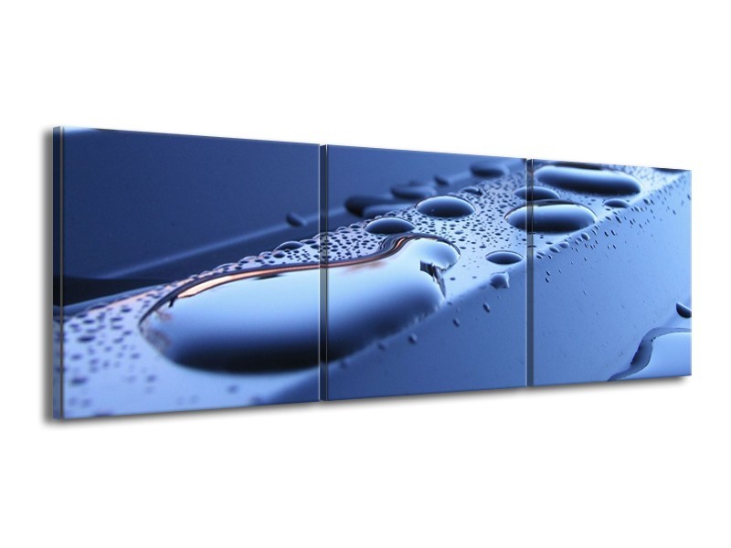 Canvas schilderij Druppels | Blauw, Wit | 150x50cm 3Luik