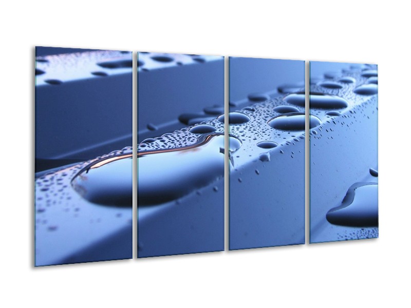 Canvas schilderij Druppels | Blauw, Wit | 160x80cm 4Luik