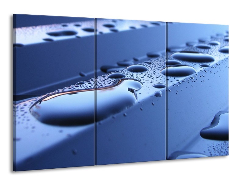 Canvas schilderij Druppels | Blauw, Wit | 165x100cm 3Luik