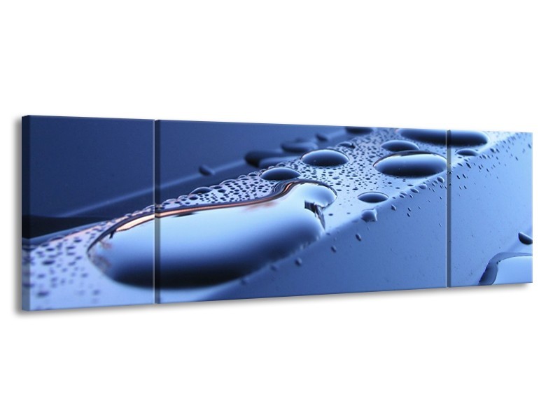 Canvas schilderij Druppels | Blauw, Wit | 170x50cm 3Luik