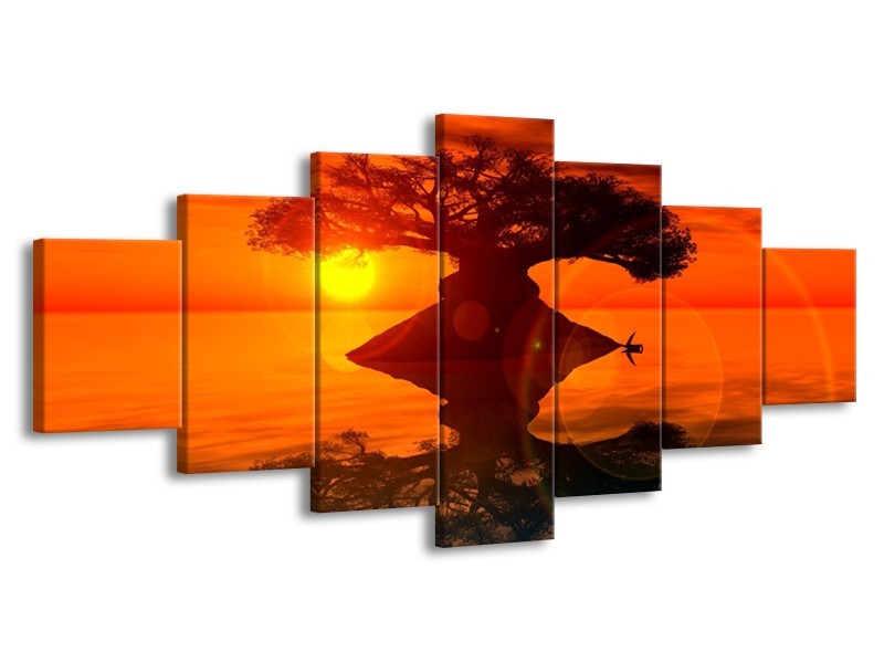 Canvas schilderij Spiegeling | Oranje, Geel, Bruin | 210x100cm 7Luik