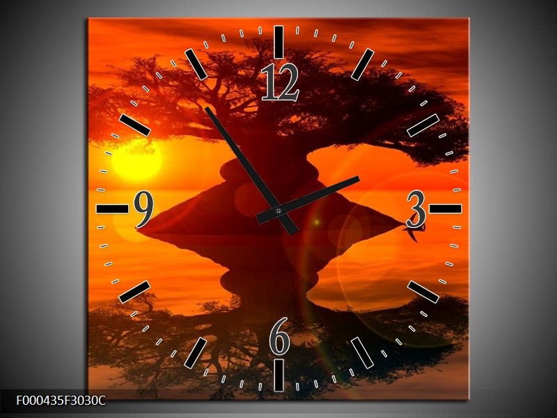 Klok schilderij Spiegeling | Oranje, Geel, Bruin | 30x30cm 1Luik