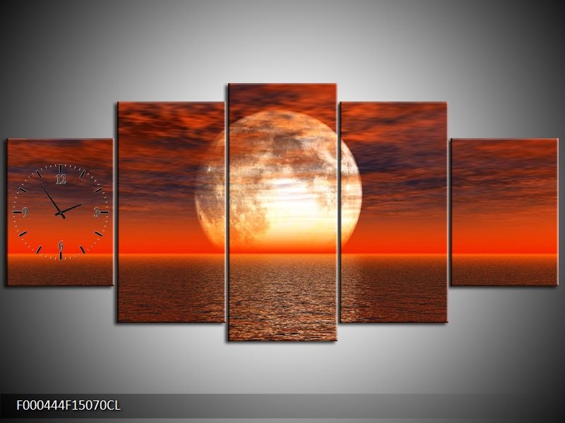 Klok schilderij Zonsondergang | Rood, Grijs, Wit | 150x70cm 5Luik