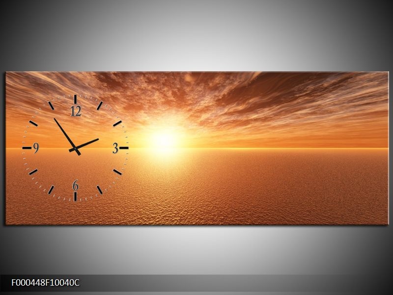 Klok schilderij Zonsondergang | Geel, Bruin, Grijs | 100x40cm 1Luik