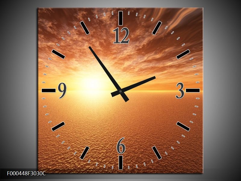 Klok schilderij Zonsondergang | Geel, Bruin, Grijs | 30x30cm 1Luik