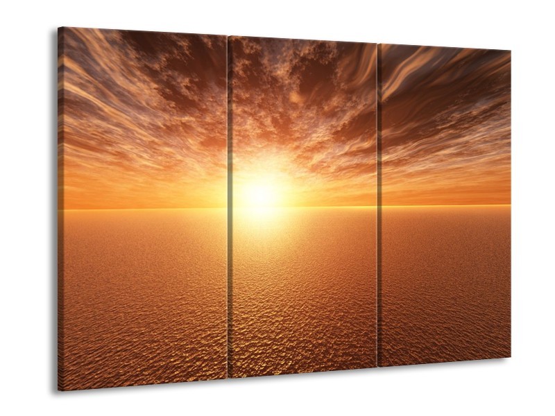Glas schilderij Zonsondergang | Geel, Bruin, Grijs | 90x60cm 3Luik