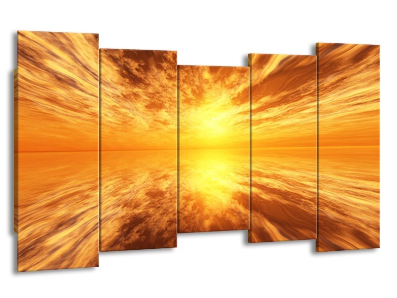 Canvas schilderij Zonsondergang | Geel, Bruin, Grijs | 150x80cm 5Luik
