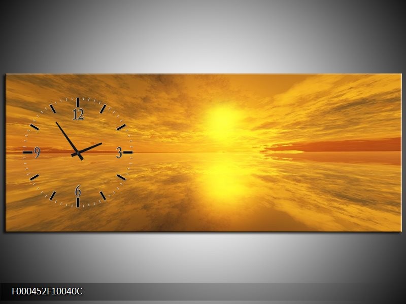 Klok schilderij Zonsondergang | Geel, Oranje, Grijs | 100x40cm 1Luik