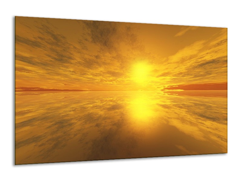 Canvas schilderij Zonsondergang | Geel, Oranje, Grijs | 120x70cm 1Luik