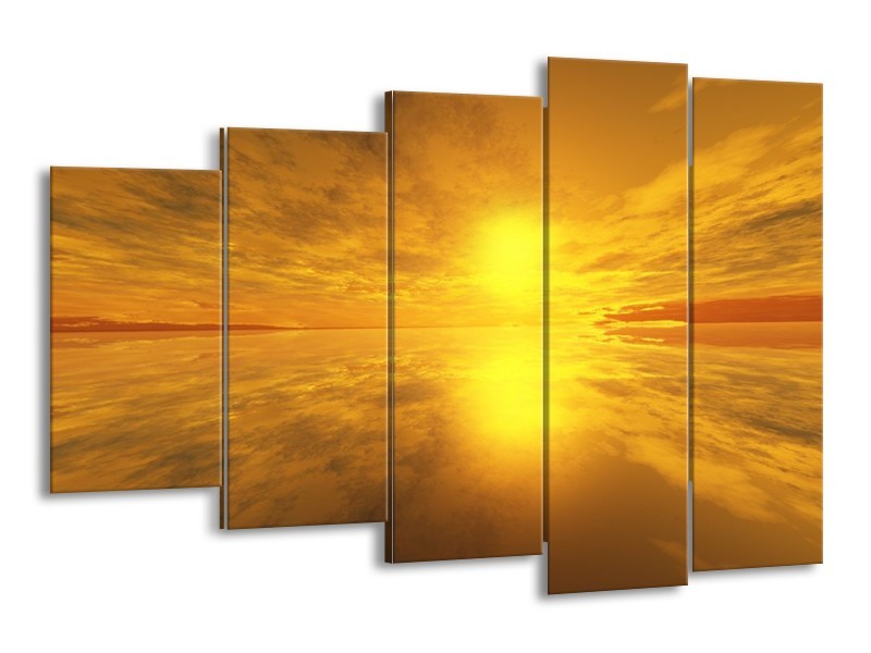 Canvas schilderij Zonsondergang | Geel, Oranje, Grijs | 150x100cm 5Luik