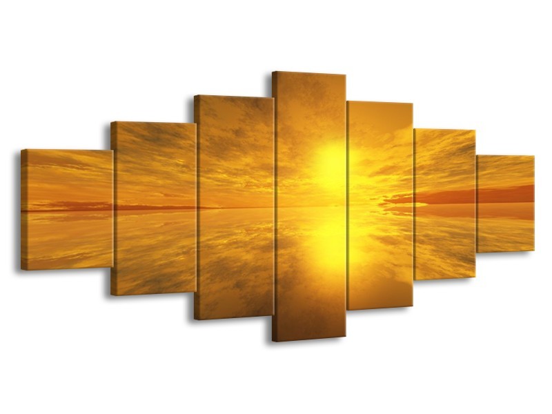 Canvas schilderij Zonsondergang | Geel, Oranje, Grijs | 210x100cm 7Luik