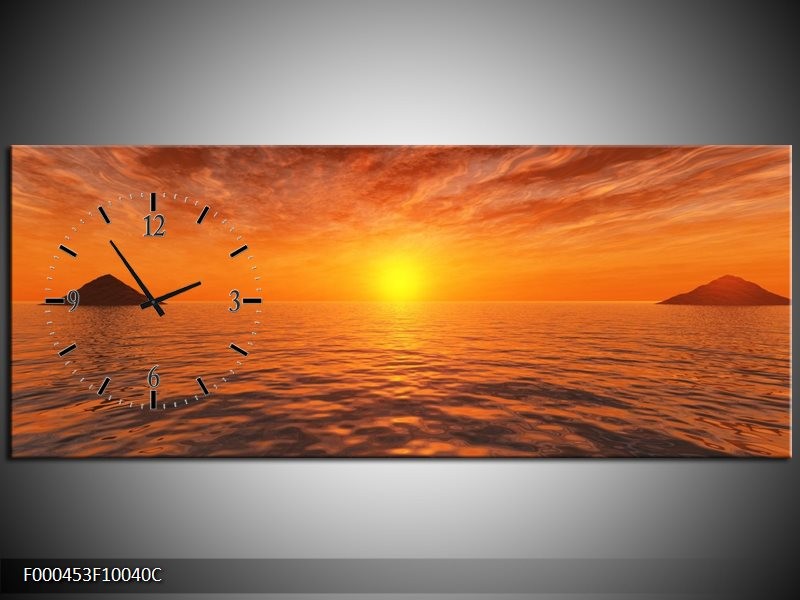 Klok schilderij Zonsondergang | Geel, Oranje, Grijs | 100x40cm 1Luik