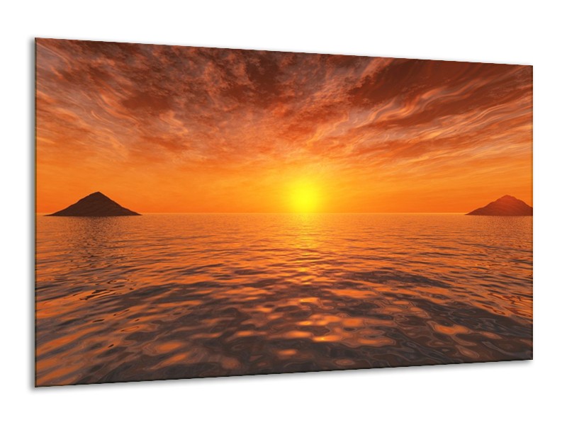 Canvas schilderij Zonsondergang | Geel, Oranje, Grijs | 120x70cm 1Luik