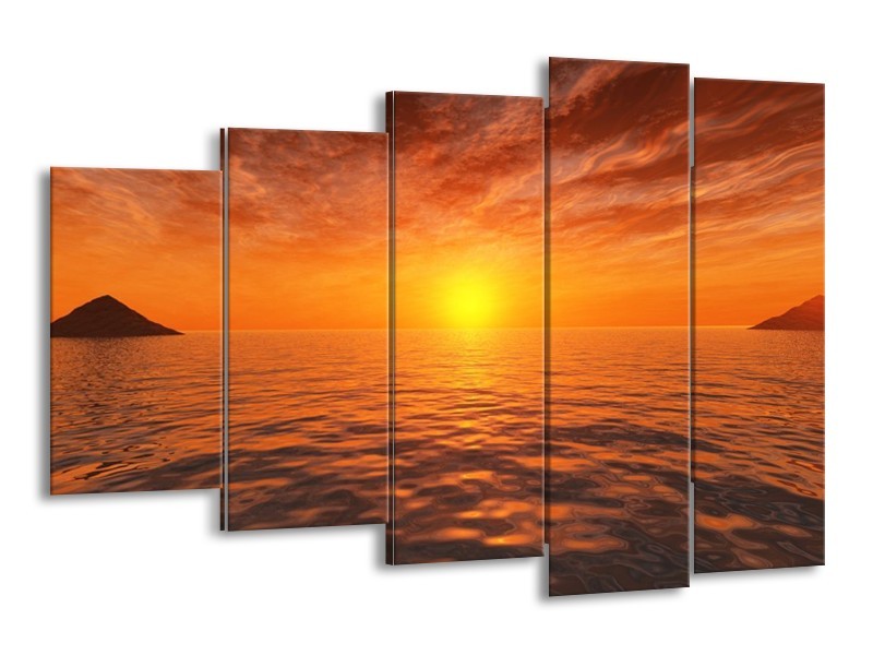 Canvas schilderij Zonsondergang | Geel, Oranje, Grijs | 150x100cm 5Luik