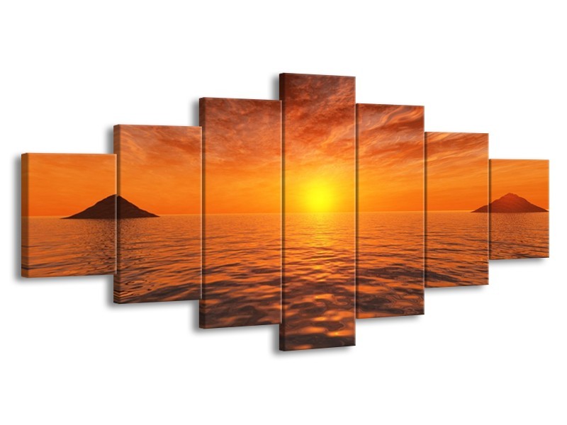 Glas schilderij Zonsondergang | Geel, Oranje, Grijs | 210x100cm 7Luik