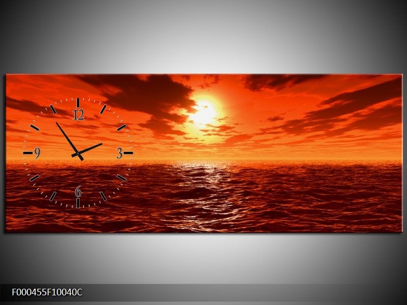 Klok schilderij Zonsondergang | Geel, Oranje, Grijs | 100x40cm 1Luik