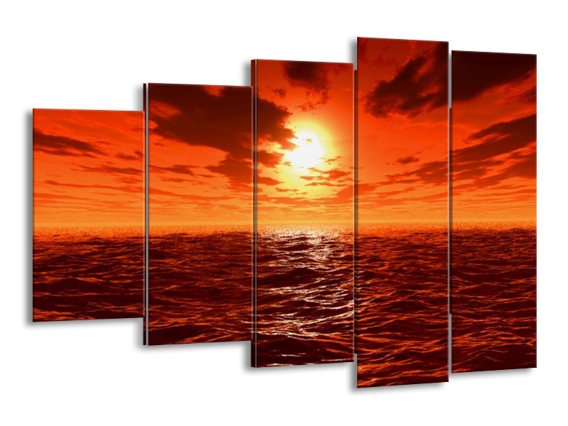 Canvas schilderij Zonsondergang | Geel, Oranje, Grijs | 150x100cm 5Luik