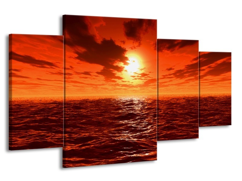 Canvas schilderij Zonsondergang | Geel, Oranje, Grijs | 160x90cm 4Luik