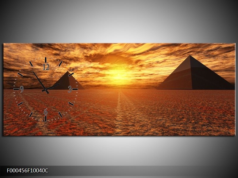 Klok schilderij Zonsondergang | Geel, Oranje, Grijs | 100x40cm 1Luik