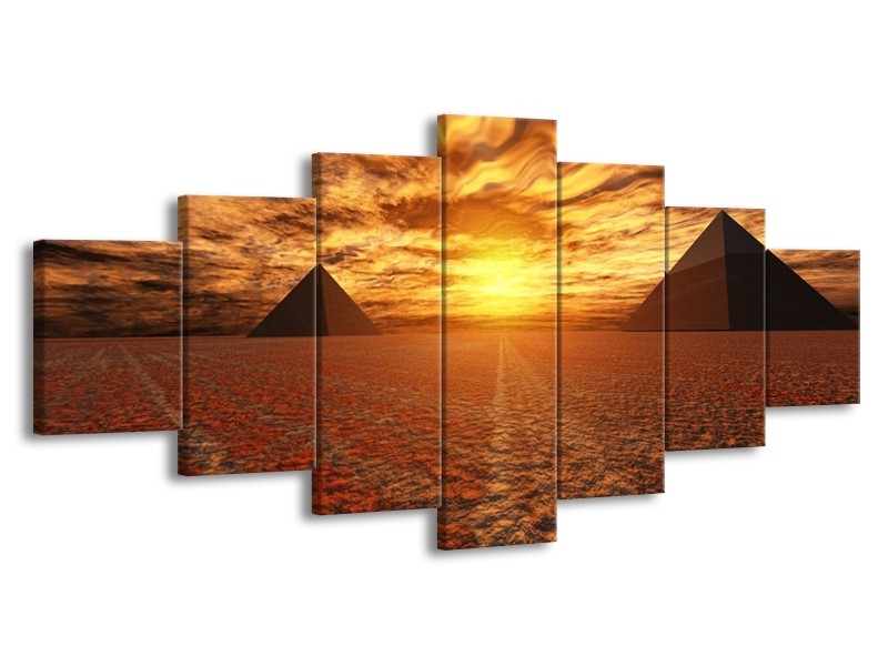 Glas schilderij Zonsondergang | Geel, Oranje, Grijs | 210x100cm 7Luik