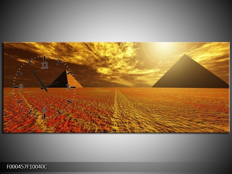 Klok schilderij Piramide | Geel, Bruin, Wit | 100x40cm 1Luik