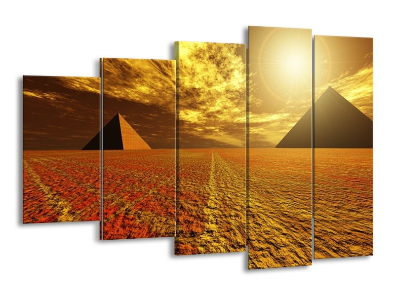 Glas schilderij Piramide | Geel, Bruin, Wit | 150x100cm 5Luik