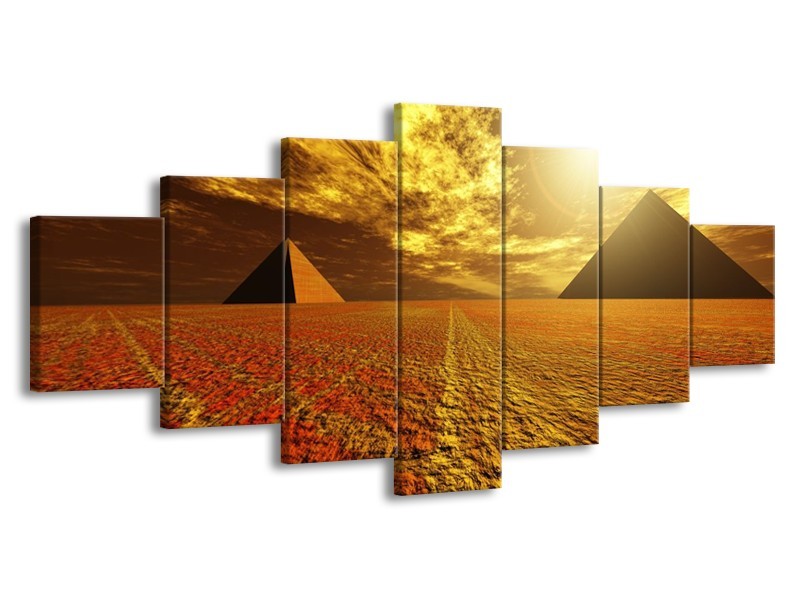 Canvas schilderij Piramide | Geel, Bruin, Wit | 210x100cm 7Luik