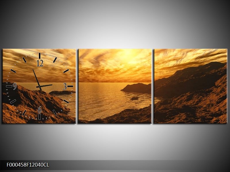 Klok schilderij Natuur | Bruin, Geel, Oranje | 120x40cm 3Luik