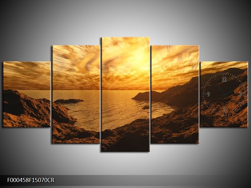 Klok schilderij Natuur | Bruin, Geel, Oranje | 150x70cm 5Luik