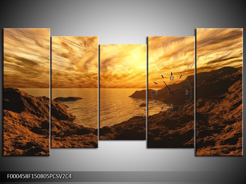 Klok schilderij Natuur | Bruin, Geel, Oranje | 150x80cm 5Luik