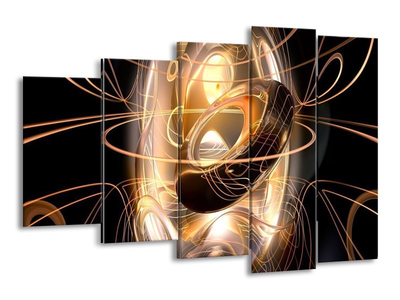 Canvas schilderij Abstract | Zwart, Wit, Goud | 150x100cm 5Luik