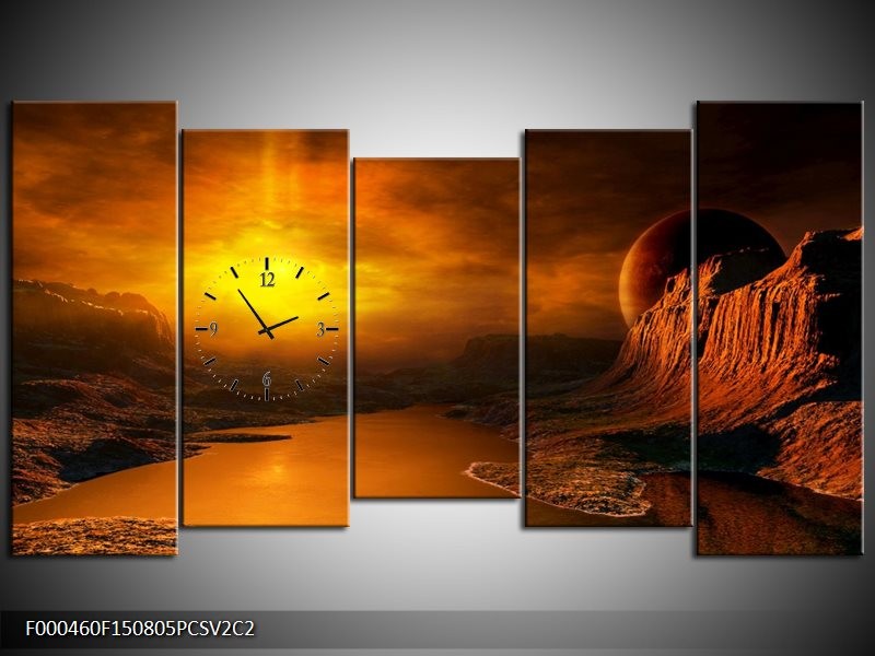 Klok schilderij Natuur | Geel, Oranje, Bruin | 150x80cm 5Luik