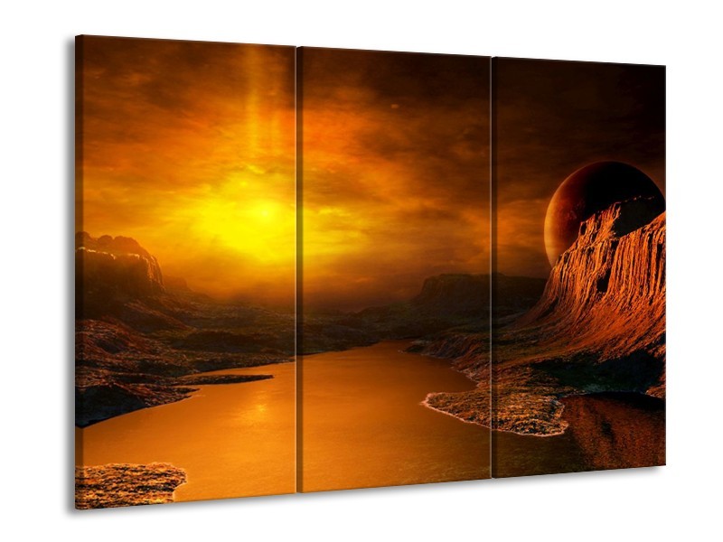 Canvas schilderij Natuur | Geel, Oranje, Bruin | 90x60cm 3Luik