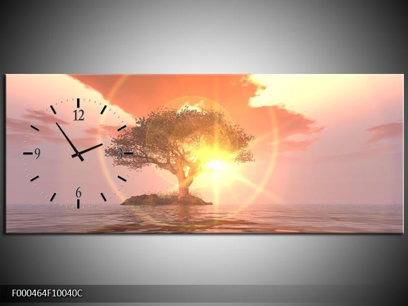 Klok schilderij Zonsondergang | Geel, Paars, Wit | 100x40cm 1Luik