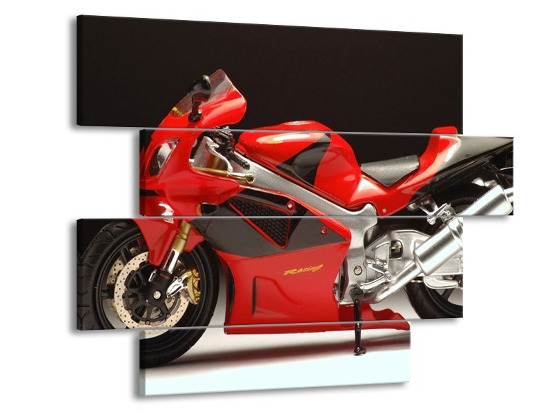 Glas schilderij Motor | Rood, Zwart, Zilver | 115x85cm 4Luik