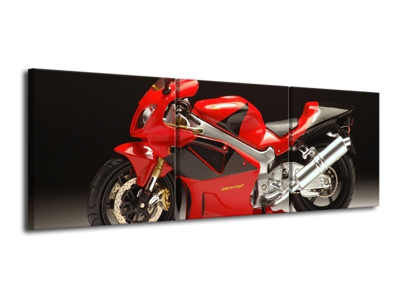 Glas schilderij Motor | Rood, Zwart, Zilver | 120x40cm 3Luik