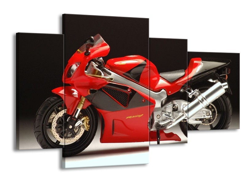 Glas schilderij Motor | Rood, Zwart, Zilver | 120x75cm 4Luik