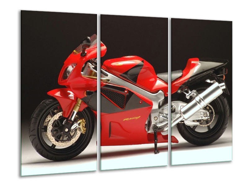 Glas schilderij Motor | Rood, Zwart, Zilver | 120x80cm 3Luik