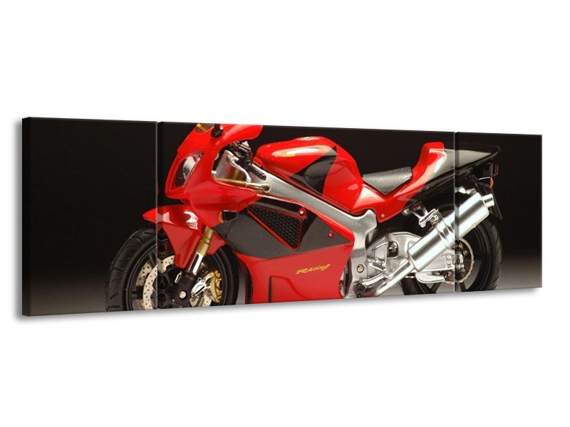 Glas schilderij Motor | Rood, Zwart, Zilver | 170x50cm 3Luik