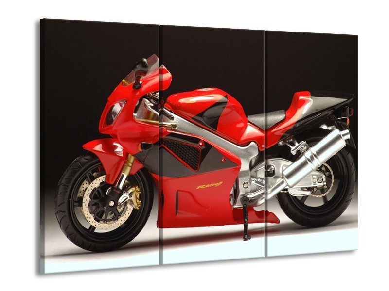 Glas schilderij Motor | Rood, Zwart, Zilver | 90x60cm 3Luik