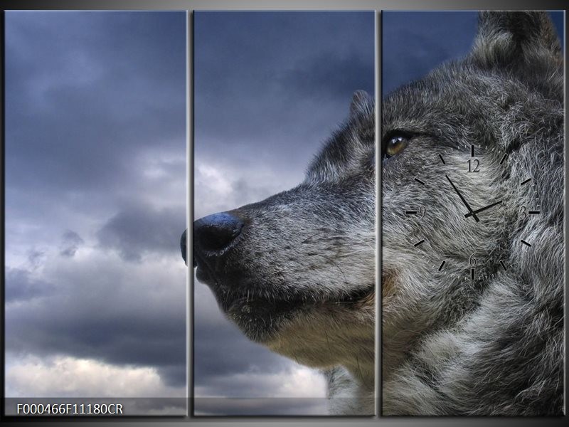 Klok schilderij Wolf | Grijs, Blauw, Wit | 111x80cm 3Luik
