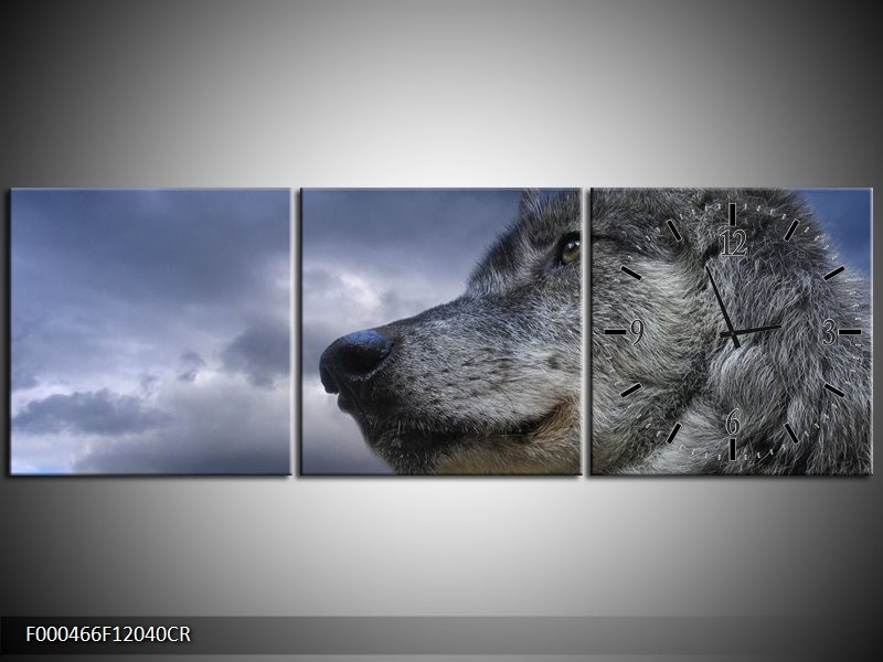 Klok schilderij Wolf | Grijs, Blauw, Wit | 120x40cm 3Luik