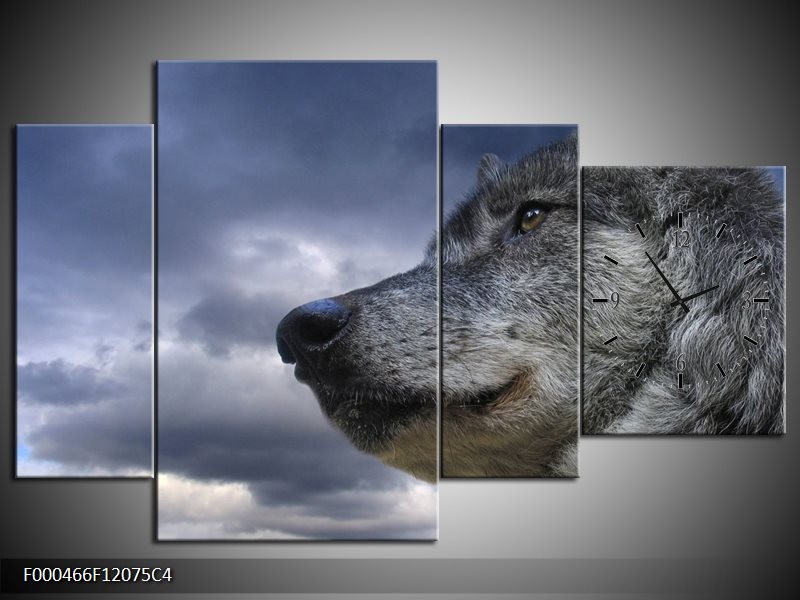 Klok schilderij Wolf | Grijs, Blauw, Wit | 120x75cm 4Luik