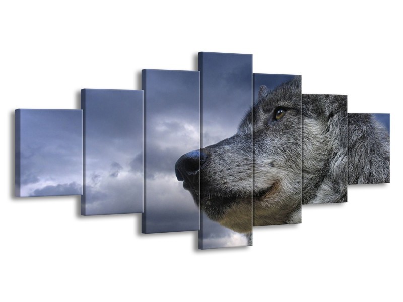 Canvas schilderij Wolf | Grijs, Blauw, Wit | 210x100cm 7Luik