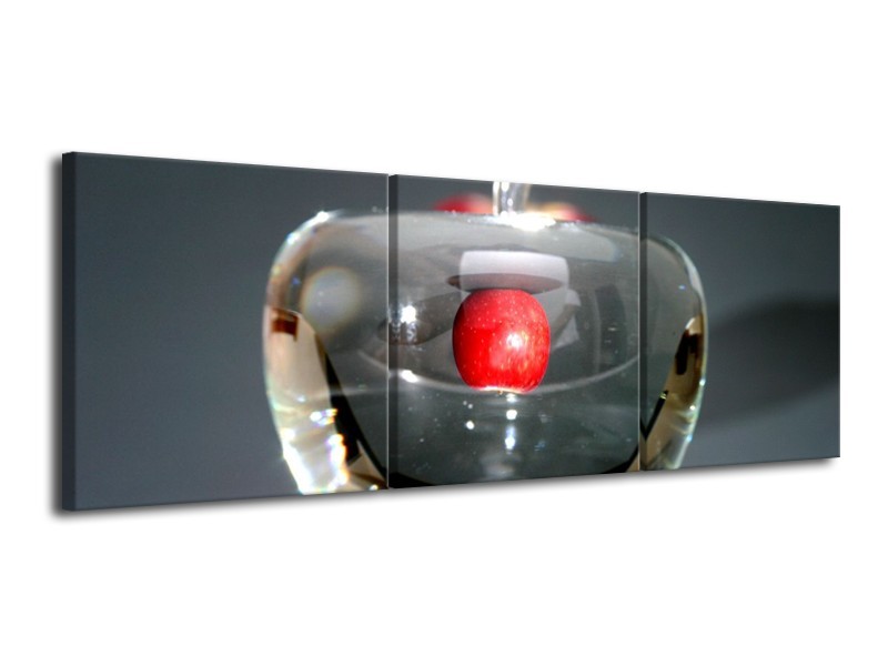 Canvas schilderij Appel | Rood, Grijs, Zilver | 120x40cm 3Luik