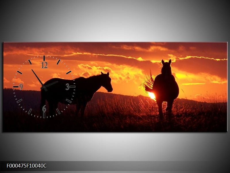 Klok schilderij Paarden | Zwart, Geel, Oranje | 100x40cm 1Luik