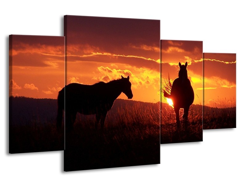 Glas schilderij Paarden | Zwart, Geel, Oranje | 160x90cm 4Luik