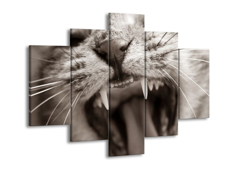 Canvas schilderij Kat | Zwart, Geel, Bruin | 150x105cm 5Luik
