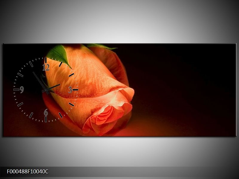 Klok schilderij Roos | Oranje, Zwart, Groen | 100x40cm 1Luik