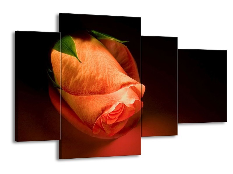 Canvas schilderij Roos | Oranje, Zwart, Groen | 120x75cm 4Luik